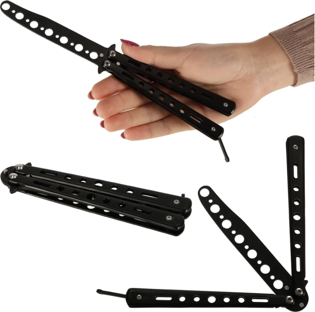 Gyakorló pillangókés (balisong) – tompa összecsukható kés, fekete