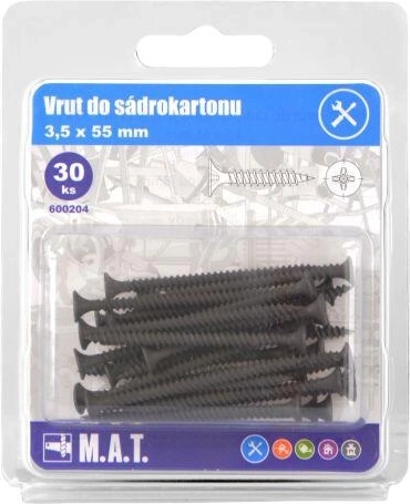Gipszkarton csavar 3,5 × 55 mm finom menettel, foszfátozott (30 db)