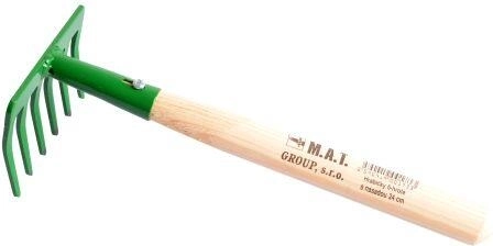 Kézi gereblye nyéllel, 6 fog, 24 cm