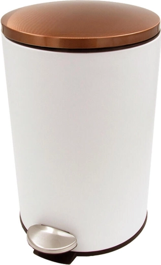 Pedálos szemetes 12 l, kerek, fém, fehér rézszínű fedéllel