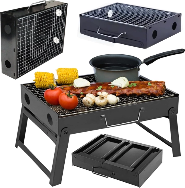 Hordozható összecsukható faszenes grill kempingezéshez és BBQ-hoz
