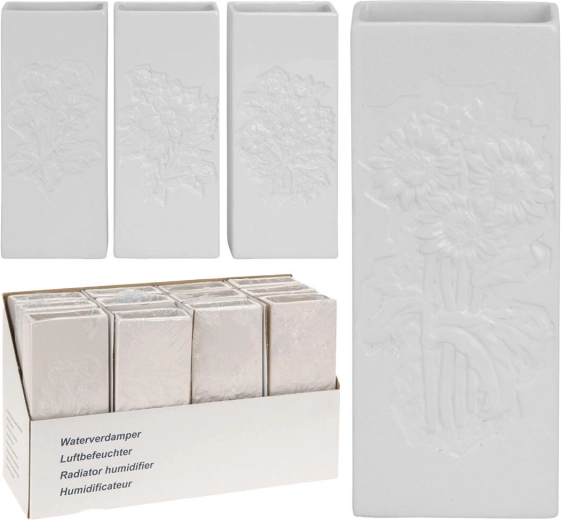 Kerámia radiátorpárologtató virágdomborművel, fehér