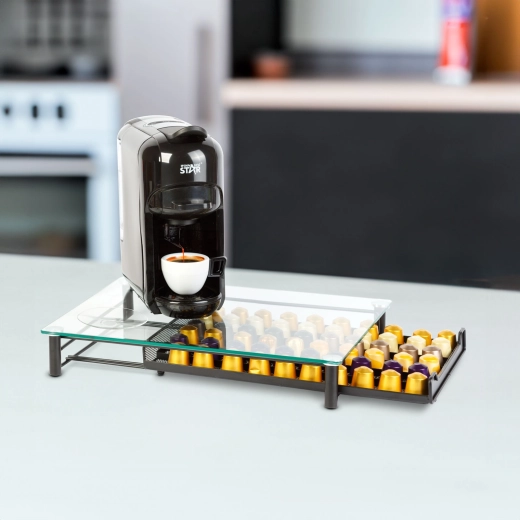 Fém kapszulatartó állvány Nespresso kapszulákhoz, 60 kapszulához, fekete