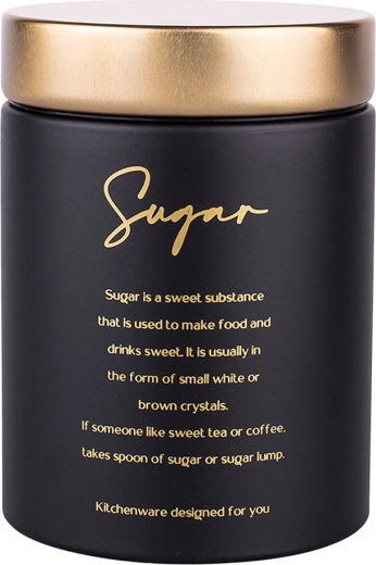 Kerek cukortartó doboz „Sugar” – matt fekete, arany fedéllel