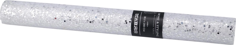 Dekorációs hálós anyag flitterekkel, ezüst 38,5 × 200 cm