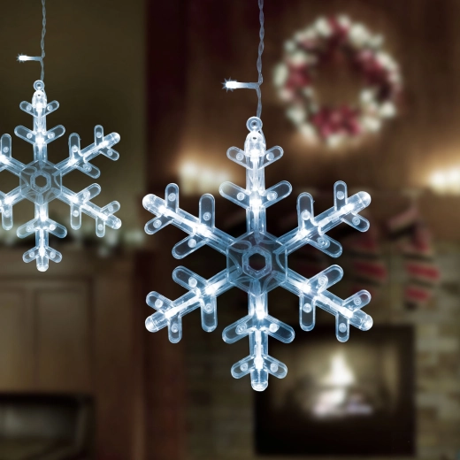 LED-es hópehelymintás fényfüggöny, 3 × 0,75 m, 224 hidegfehér LED-del