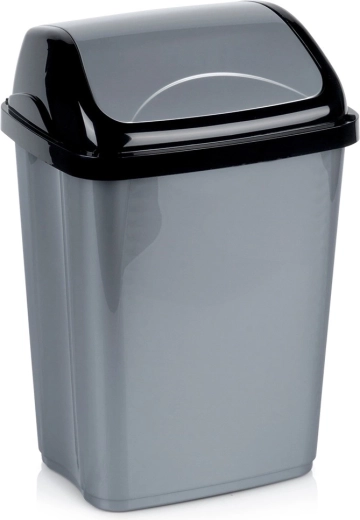 Műanyag szemetes 10 l, szürke, billenő fedéllel