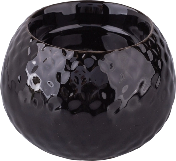 Fekete porcelán gyertyatartó domborműves mintával 8,5 × 8,5 × 6 cm