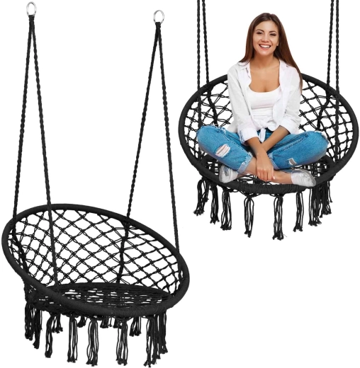 Függő boho hintafotel, fekete