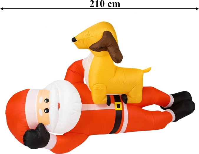 Felfújható Mikulás rénszarvassal 210 cm, LED háttérvilágítással