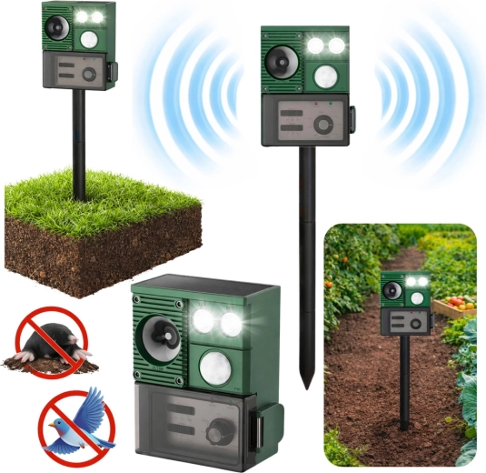 Napelemes ultrahangos állatriasztó PIR szenzorral és LED-del