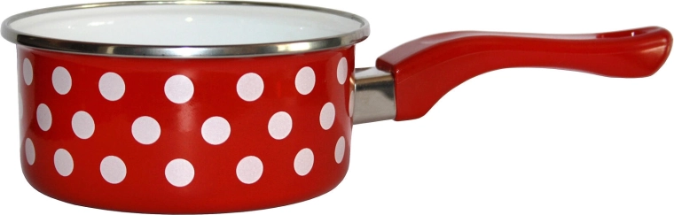 Zománcozott nyeles lábas 16 cm, 1,5 l – piros pöttyös