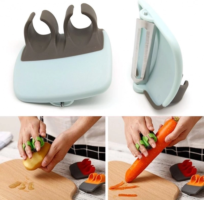 Zöldség- és gyümölcshámozó ujjfogantyúkkal - fekete és kék