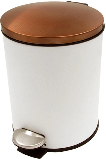 Pedálos szemetes 5 l, kerek, műanyag betéttel – fehér, rézszínű fedéllel