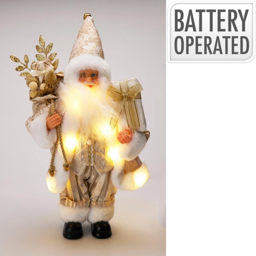 Álló karácsonyi Santa-dekoráció LED-világítással, aranyszínű, 30 cm