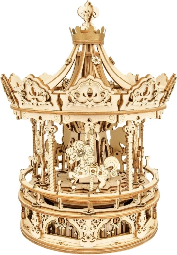 Fából készült körhinta - 3D Puzzle Zenélő Dobozzal