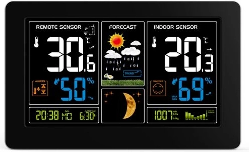 Solight otthoni meteorológiai állomás extra nagy színes LCD-vel, hőmérséklet, páratartalom és nyomás, fekete