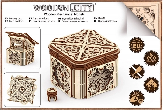 Fa mechanikus rejtvény Titokzatos doboz