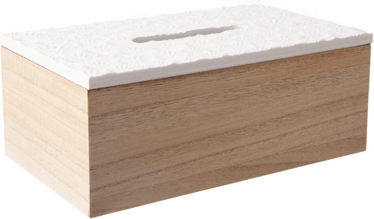 Bézs fa papír zsebkendőtartó doboz 24 × 14 × 10 cm
