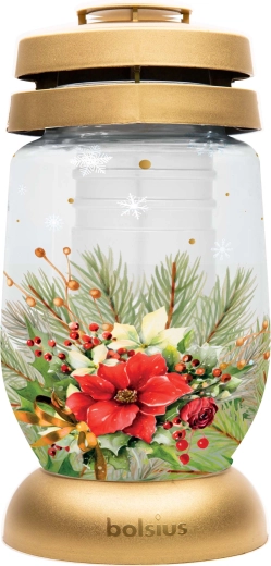Bolsius sírlámpás piros virág motívummal 22 cm - 1 db