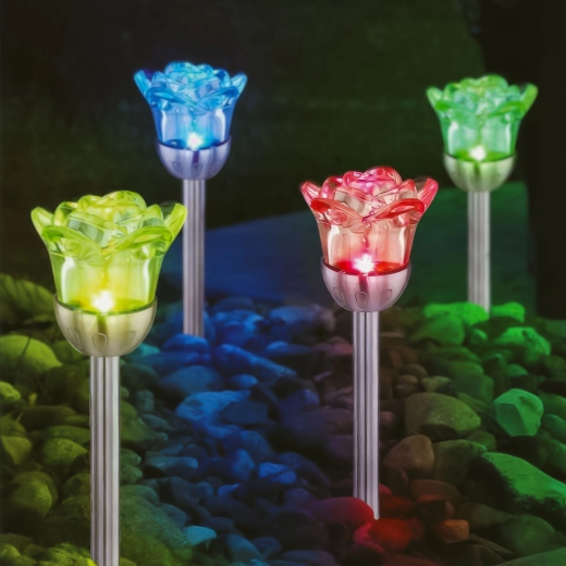 Rózsa alakú napelemes leszúrható lámpa RGB LED-del