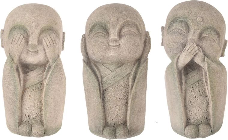 Dekoratív Buddha-szobor polyresinből „nem látok / nem hallok / nem beszélek” 27 cm (mix változat)