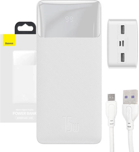 Baseus Bipow 30000 mAh, 15 W, fehér powerbank