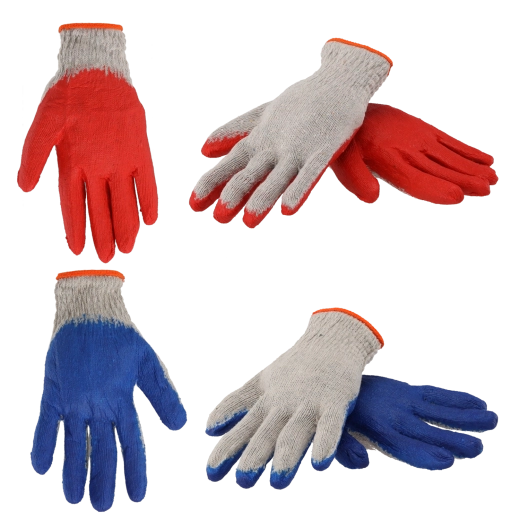 Kötött munkavédelmi kesztyű latex bevonattal, piros/kék – 10 pár/csomag