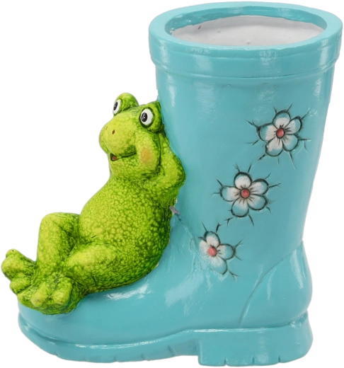 Kerti virágtartó gumicsizma békával