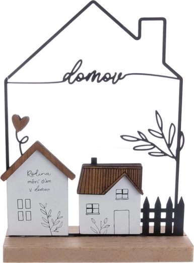 Dekoráció – „Otthon” házikó fából és fémből, 17 × 5 × 22 cm