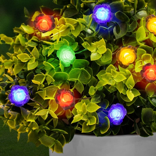 Napelemes LED-es fényfüzér virágokkal, 2,3 m, 20 színes LED