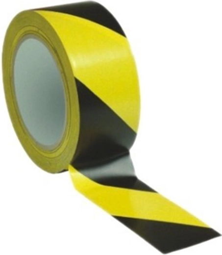 Figyelmeztető öntapadó szalag 48 mm × 66 m, sárga–fekete, jobbra dőlő ferde csíkok