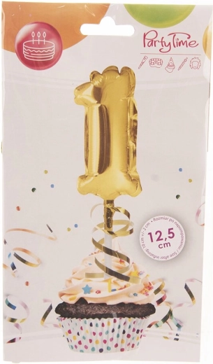 Arany fólia lufi 1-es szám torta motívummal, 12,5 cm