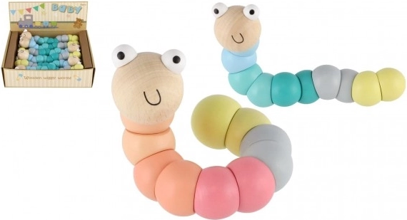 Fa, ízületes kukac/hernyó 16 cm – pasztell színek, hajlítható baba játék