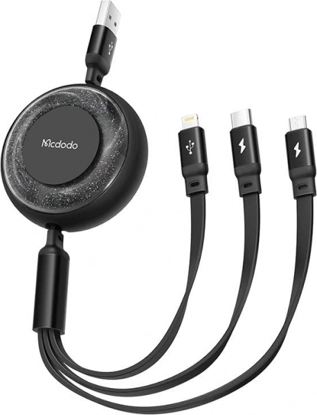 Kábel 3 az 1-ben USB-ről USB-C / Lightning / Micro USB feketére