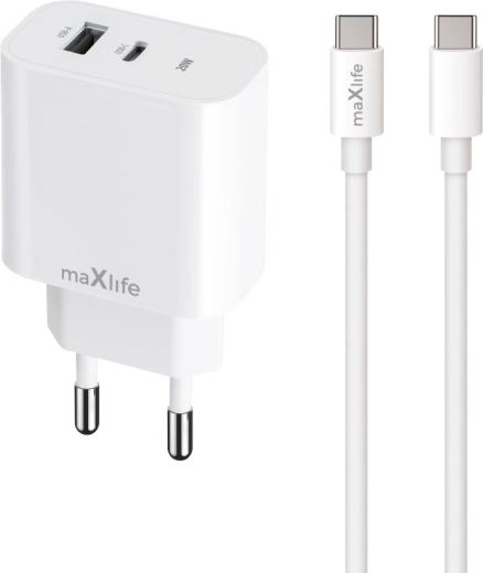 Maxlife MXTC-06-20AC USB-C + USB-A 20 W gyorstöltő USB-C/USB-C kábellel