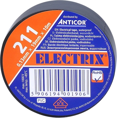 Solight elektromos szigetelőszalag 19 mm x 0,13 mm x 10 m, fekete