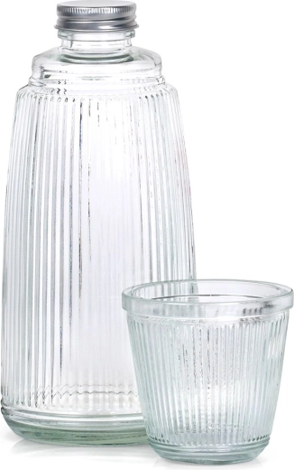 Üveg karafa pohárral 1 l + 220 ml, 2 részes készlet