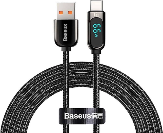Baseus USB-C kábel kijelzővel, 66W, 2 m fekete