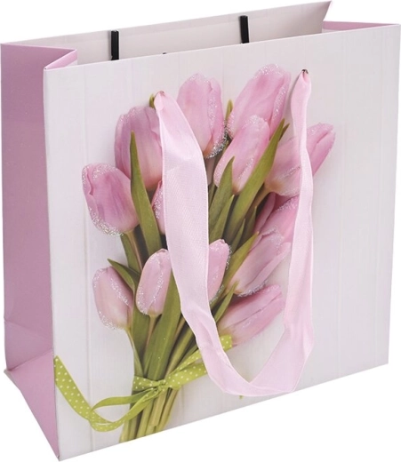 Ajándék papírtáska tulipán mintával 15 × 6 × 15 cm