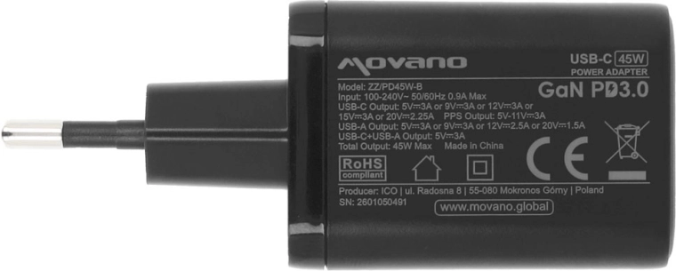 Gyors töltés akár 45 W-ig (USB-C PD 3.0 + PPS)