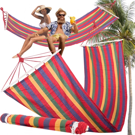 Kerti függőágy fa merevítőkkel 200 × 80 cm, csíkos