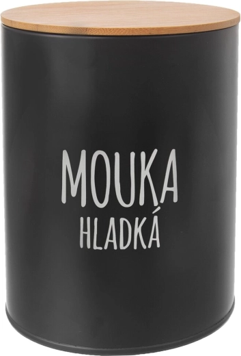 Dóza sima liszthez, fekete, bambusz fedéllel