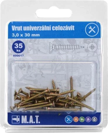 Univerzális facsavar, teljes menettel 3,0 × 30 mm, horganyzott, 35 db