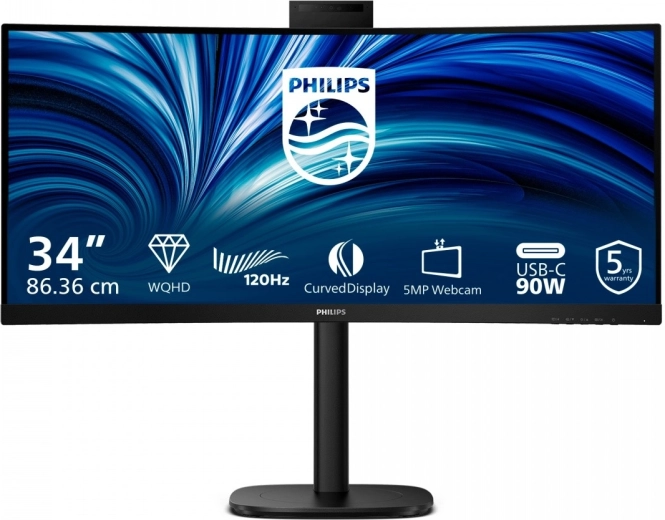 Ívelt 34" PHILIPS 34B2U3600CH monitor USB‑C-vel, KVM-mel és webkamerával