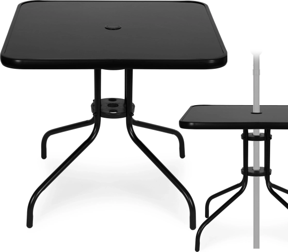 80 cm-es, edzett üveglapos, négyzet alakú kerti asztal napernyőnyílással – MultiGarden