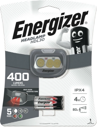 Energizer HDL30 fejlámpa 400 lm, tölthető és AAA-val is