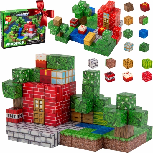 Pixelmintás mágneses építőkockák Ricokids – 108 db