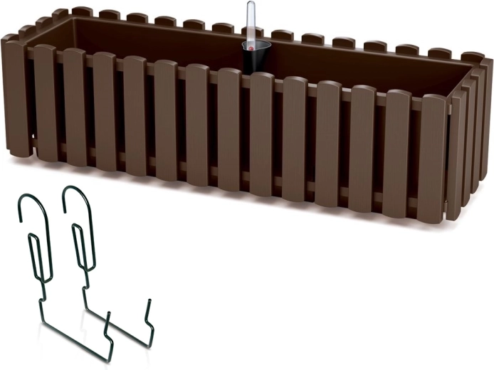 Önöntözős, korlátra akasztható 58 cm barna virágláda BOARDEE FENCYCASE