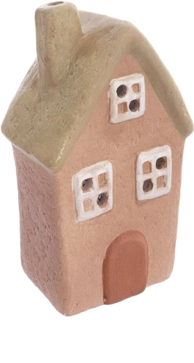 Kerámia házikó mécsestartó bézs–zöld 18 cm